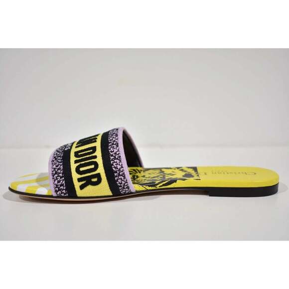 Christian Dior Dway Jungle Yellow Black Embroidered Logo Slide Flat Sandal 36.5 - Picture 9 of 12